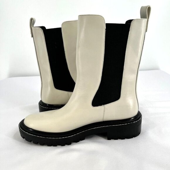 Tory Burch Women's Size 9 Benton Boot Vachetta Calf Heavy Boots In Ivory/Black - Picture 7 of 15